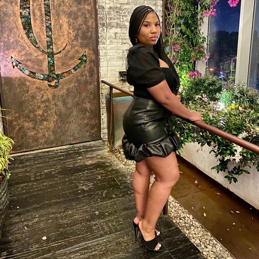 House Of CB Draya vegan leather ruffle skirt